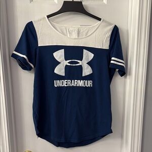Under Armour Navy and White Women's T-Shirt